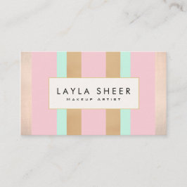 Elegant Roze & Gold Striped Makeup Artist Visitekaartje