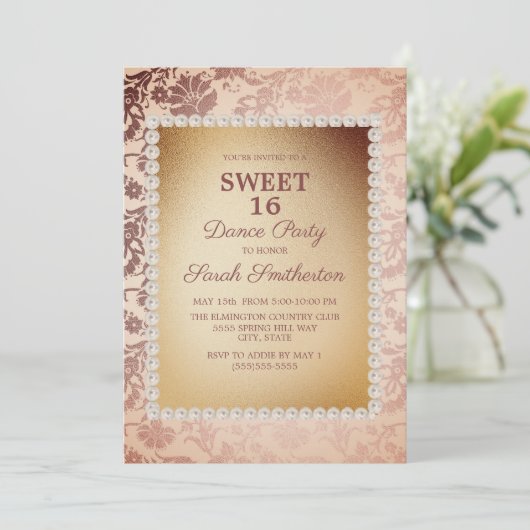 Elegant  Roze Gold Sweet 16 Dance Party Kaart (Staand voorkant)
