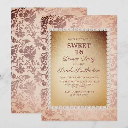 Elegant  Roze Gold Sweet 16 Dance Party Kaart (Voorkant / Achterkant)