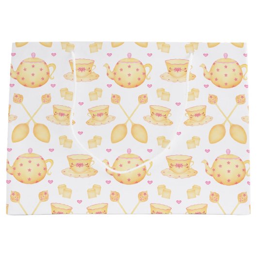 Elegant Roze & Gold Waterverf Tea Party Groot Cadeauzakje (Voorkant)