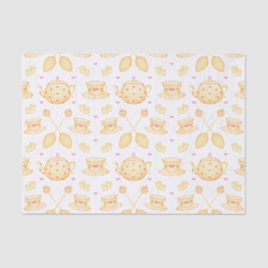 Elegant Roze & Gold Waterverf Tea Party Tissuepapier (Voorkant)