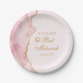 Elegant Roze Goud Agaat Vleermuis Mitzvah Party Papieren Bordje (Voorkant)
