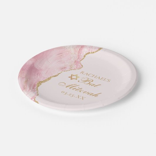 Elegant Roze Goud Agaat Vleermuis Mitzvah Party Papieren Bordje (Gekanteld)
