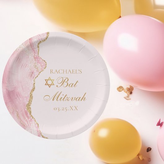 Elegant Roze Goud Agaat Vleermuis Mitzvah Party Papieren Bordje