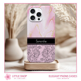 Elegant Roze Goud Agate Paisley Monogram Case-Mate iPhone 14 Hoesje