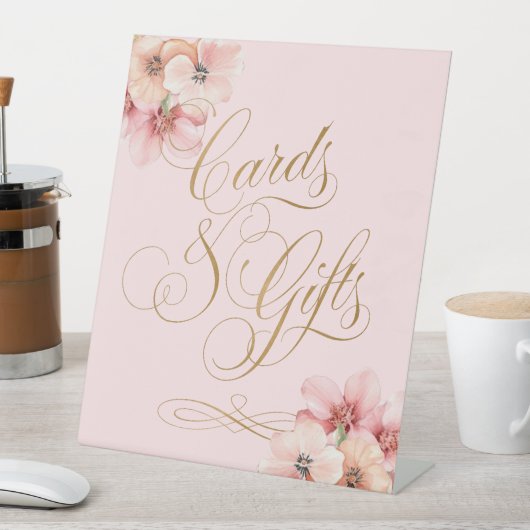 Elegant Roze Goud Bloemen Kaarten en Geschenken Reclamebord Met Voetstuk (Insitu)
