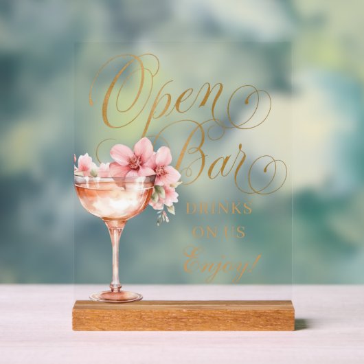 Elegant Roze Goud Bloemen Open Bar Acryl bord (Neutraal)