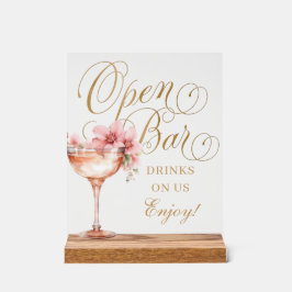 Elegant Roze Goud Bloemen Open Bar Acryl bord
