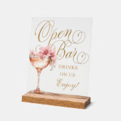 Elegant Roze Goud Bloemen Open Bar Acryl bord (Hoek)