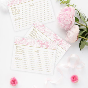 Elegant Roze Goud Bloemen Pioen Bruiloft Recept Informatiekaartje