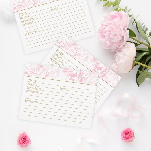 Elegant Roze Goud Bloemen Pioen Bruiloft Recept Informatiekaartje