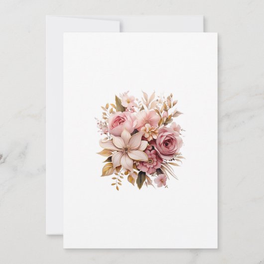 Elegant roze goud bloemenbruiloft kaart (Achterkant)