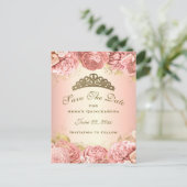 Elegant roze goud bloemenquinceanera bewaar de dat briefkaart (Staand voorkant)