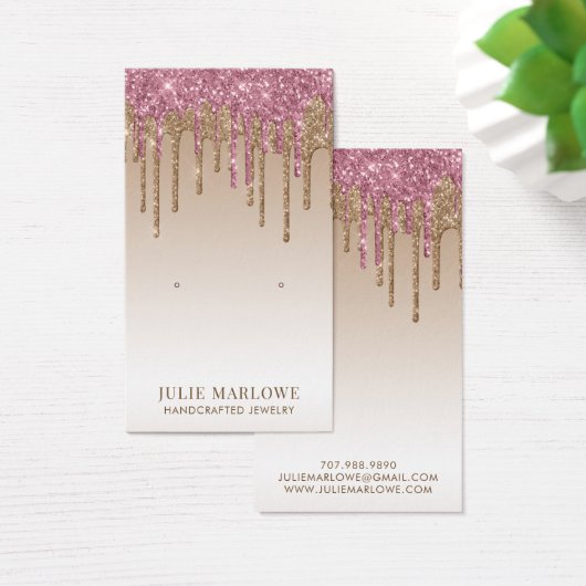 Elegant Roze Goud Dripping Glitter Oorbel Display Visitekaartje (Bureau)