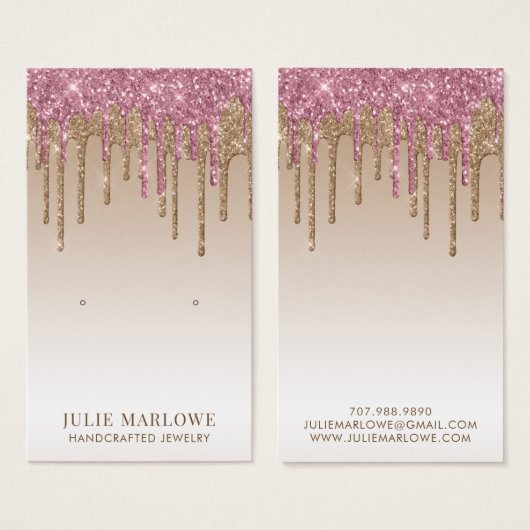 Elegant Roze Goud Dripping Glitter Oorbel Display Visitekaartje (Voorkant /achterkant)