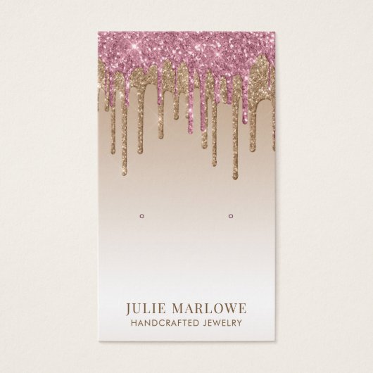 Elegant Roze Goud Dripping Glitter Oorbel Display Visitekaartje (Voorkant)