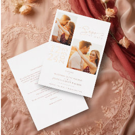 Elegant Roze Goud Effect 2 Foto's Chic Huwelijk Folie Uitnodiging