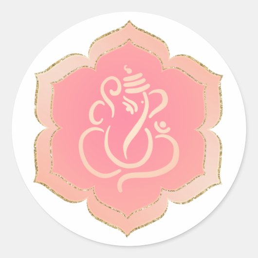 Elegant Roze Goud Ganesh / Indiase God Classic Ron Ronde Sticker (Voorkant)