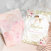 Elegant Roze Goud Geometrisch Bloemen Meisje Dopen Kaart