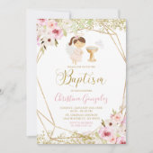 Elegant Roze Goud Geometrisch Bloemen Meisje Dopen Kaart (Voorkant)