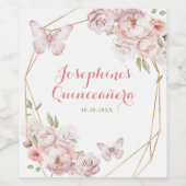 Elegant roze goud geometrische bloemen Mis XV Años Wijn Etiket (Enkel label)