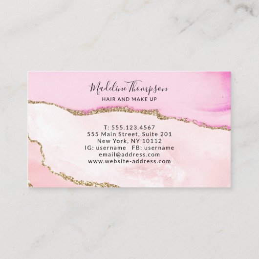 Elegant roze goud glitter Agate Marble Monogram Visitekaartje (Achterkant)
