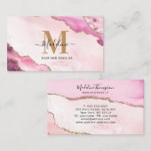 Elegant roze goud glitter Agate Marble Monogram Visitekaartje (Voorkant / Achterkant)