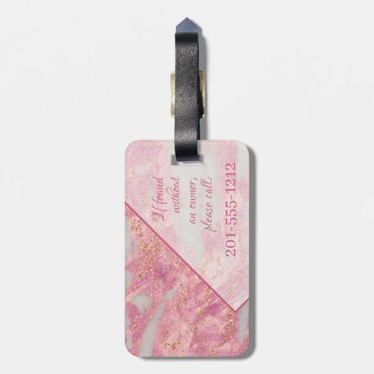 Elegant roze goud Glitter Geometric Monogram Girly Bagagelabel (Achterkant verticaal)