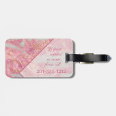 Elegant roze goud Glitter Geometric Monogram Girly Bagagelabel (Achterkant horizontaal)