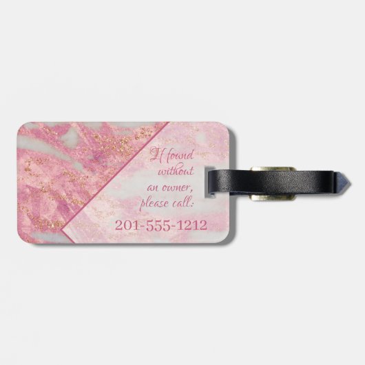 Elegant roze goud Glitter Geometric Monogram Girly Bagagelabel (Achterkant horizontaal)