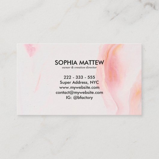 Elegant roze goud Glitter Modern Chic Marble Agate Visitekaartje (Achterkant)