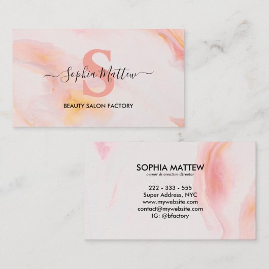 Elegant roze goud Glitter Modern Chic Marble Agate Visitekaartje (Voorkant / Achterkant)