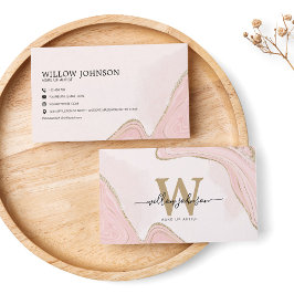 Elegant roze goud Glitter Modern Monogram Marmer Visitekaartje