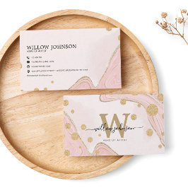 Elegant roze goud Glitter Monogram Agate Marmer Visitekaartje