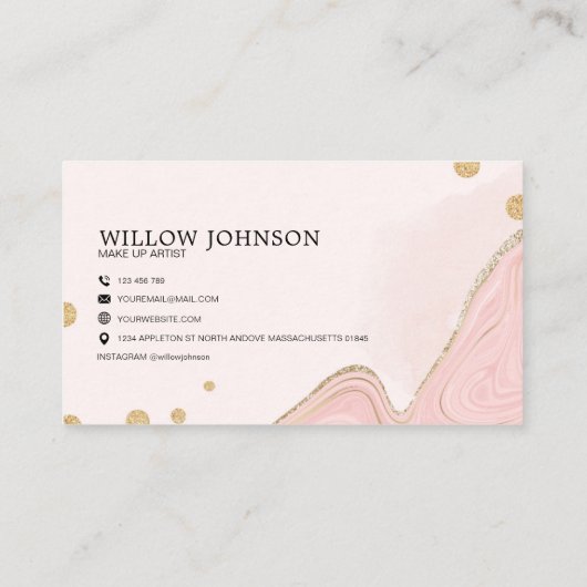 Elegant roze goud Glitter Monogram Agate Marmer Visitekaartje (Achterkant)