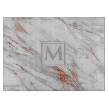 Elegant roze goud koper wit marmer Monogram
