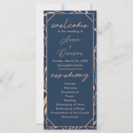 Elegant Roze Goud & Marine Huwelijksprogramma