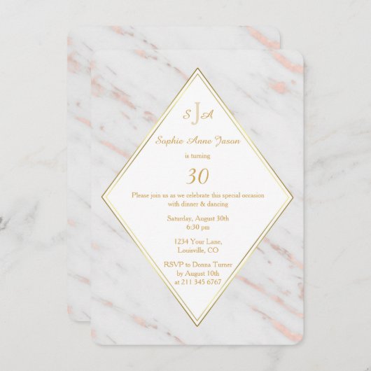 Elegant Roze Goud Marmeren Verjaardagsfeest Kaart (Voorkant / Achterkant)
