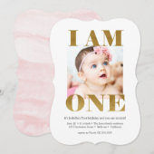 Elegant Roze + Goud met Foto 1st Birthday Kaart (Voorkant / Achterkant)