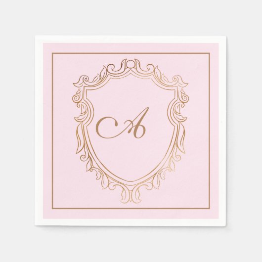 Elegant Roze Goud Monogram Initiaal Servet (Voorkant)