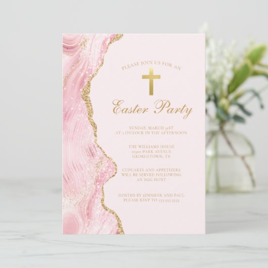 Elegant roze goud paasfeest kaart (Staand voorkant)