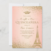 Elegant Roze Goud Paris Eiffeltoren Quinceanera Kaart (Voorkant)