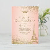 Elegant Roze Goud Paris Eiffeltoren Quinceanera Kaart (Staand voorkant)