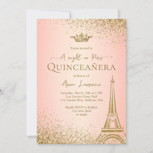 Elegant Roze Goud Paris Eiffeltoren Quinceanera Kaart