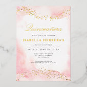 Elegant  Roze Goud Quinceañera Verjaardag Folie Uitnodiging (Voorkant)