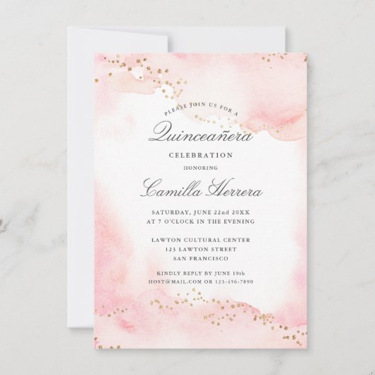 Elegant  Roze Goud Quinceañera Verjaardag Kaart (Voorkant)