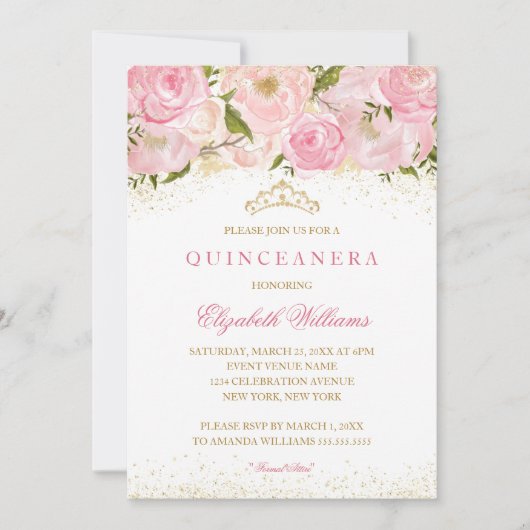 Elegant Roze Goud Roos Quinceanera Invitation Kaart (Voorkant)