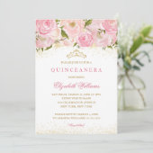 Elegant Roze Goud Roos Quinceanera Invitation Kaart (Staand voorkant)