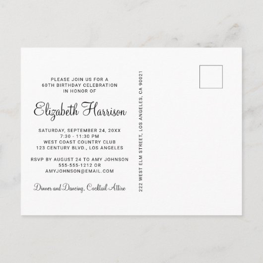 Elegant Roze Goud Roze Glitter 60e Verjaardagsfees Uitnodiging Briefkaart (Achterkant)