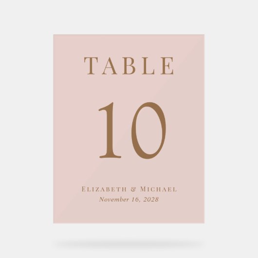 Elegant Roze Goud Trouwtafel Nummer Acryl Bord (Voorkant)